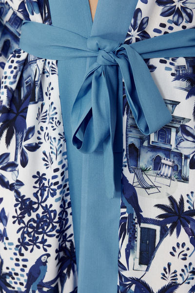 Trendyol Collection Tropical Patterned Belted Maxi Woven Kimono&Kaftan TBESS24KM00024