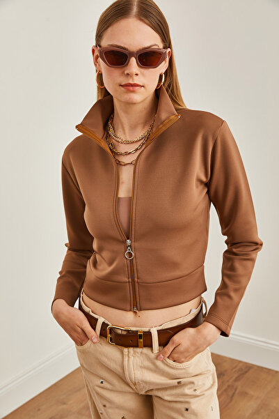 Olalook Brown Scuba Zippered Women's Jacket - CKT-19000362