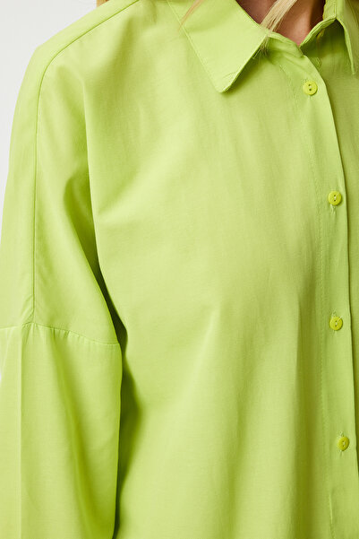 Happiness İstanbul Pisztácia zöld Oversize női ing - hosszú alapmodell MX00167