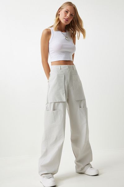 Happiness İstanbul Women's Cargo Pants with Stone Zipper - OH00057