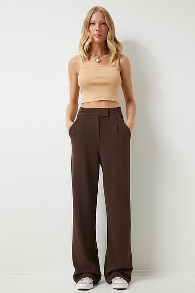 Happiness İstanbul Braune Webhose für Damen – Klettverschluss in der Taille, entspannte Passform RV00150