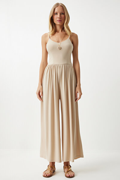 Happiness İstanbul Krémová letní kombinéza s širokými ramínkami - DD01328