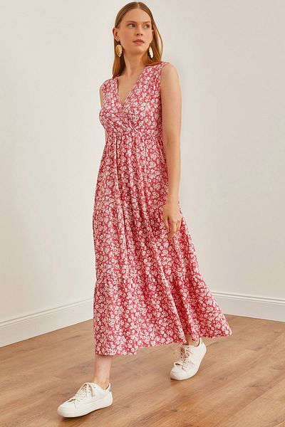 Olalook Zweireihiges Maxi-Strickkleid mit Daisy-Pink-Muster - ELB-19002125