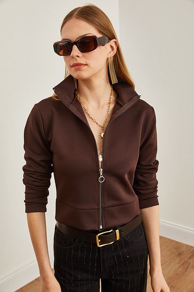 Olalook Bitter Brown Women's Scuba Jacket - Zippered, CKT-19000362