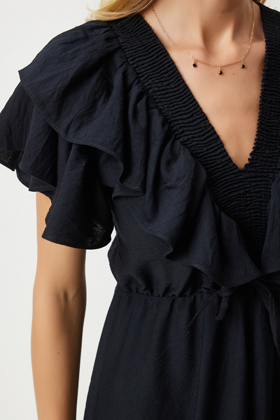 Happiness İstanbul Černé pletené - letní elastické šaty RV00196