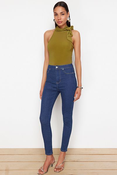Trendyol Collection Πράσινο κασκόλ στερέωσης Λεπτομερής κανονική/κανονική φόρμα εύκαμπτη πλεκτή μπλούζα TWOSS24BZ00635