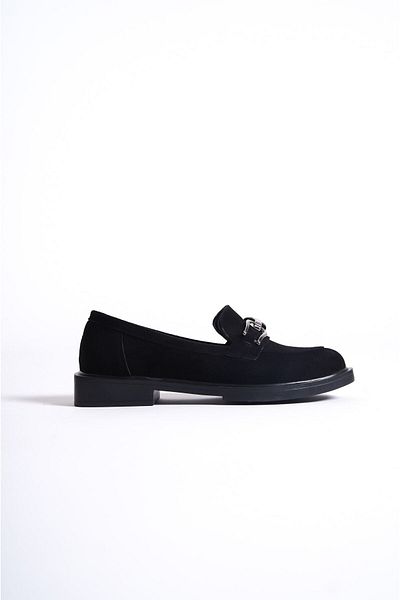 Shoesers Дамски мокасини с катарама с детайли от велур Ежедневни обувки черни