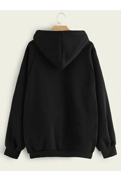 blackjack giyim Blackjackgiyim Unisex Düz Siyah Kapşonlu Sweatshirt