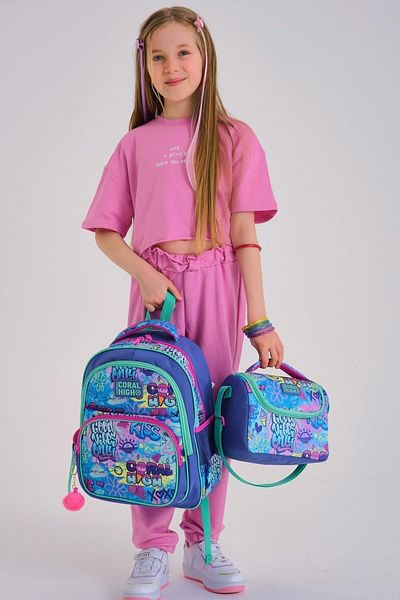 Coral High Set de geanți de școală pentru copii, lavandă, apă verde, cu model graffiti, 3 piese SET0114414