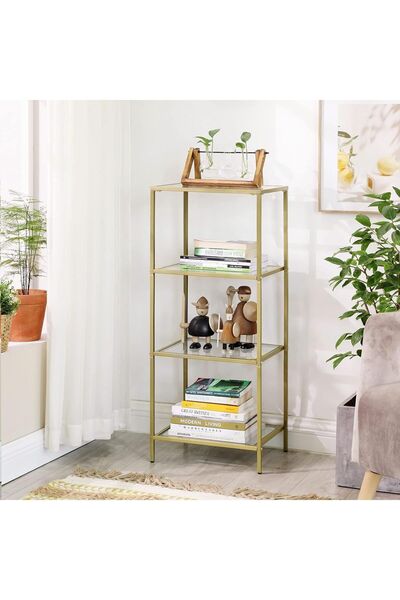 tino furniture Brighton Dekoratif Gold Metal Kitaplık Şeffaf Camlı