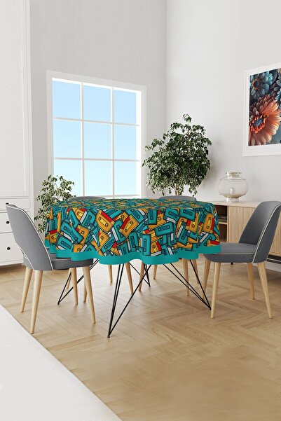 Moud's Față de masă rotundă din piele întoarsă cu model caseta anilor 90