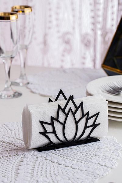 Doreline Lotus Flower 2 Motif Desktop Decorative Napkin Holder Towel Holder Black (Size: 12 x 10)
