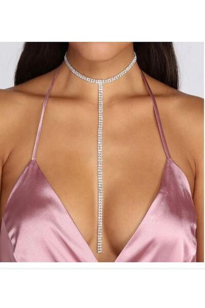 HUBANN Gümüş Kaplama Su Yolu Kolye Taşlı Uzun Kolye Choker Kolye