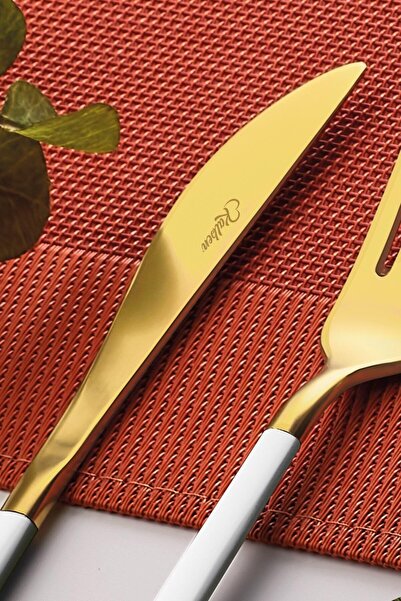 kalben Amore White Touch Titanium Matte Gold 7 Piece Single Fork Spoon Knife Set