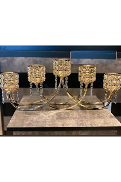 decovien 5'Li Lüks Şamdan Cam Püsküllü Lüks Şamdan