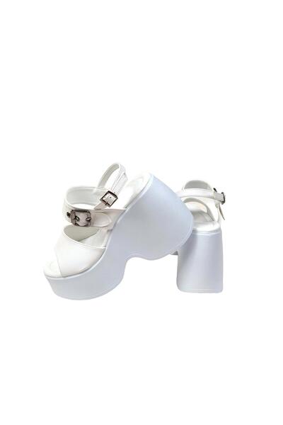 bescobel White Buckle High Heel Women's Sandals - Dagna 10cm