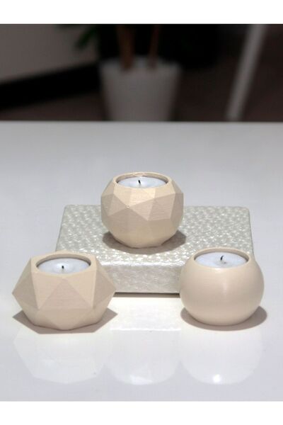 Genel Markalar Tealight Beton Mumluk Set 3 Lü Krem M2m3m400