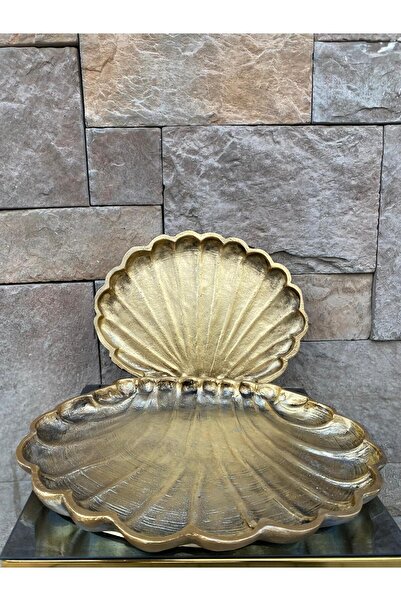 Peramari Dekoratif Polyester İkili İstiridye Tepsi Sunumluk Gold