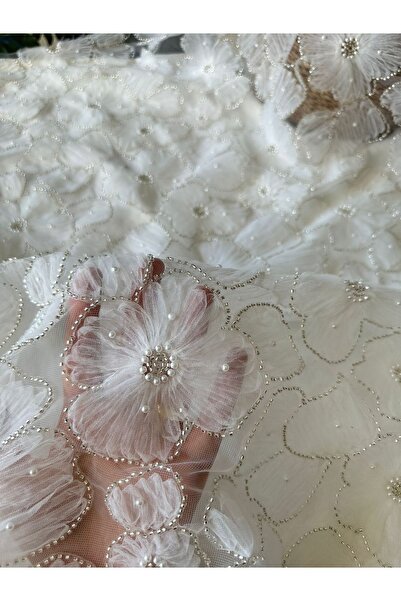 Hayalet kumaş İthal Ekru Taşlı Özel Tasarım Kumaş