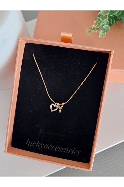 LUCKY ACCESSORIES Çelik Harf ve Zirkon Taşlı Kalp Kolye Y Harfi