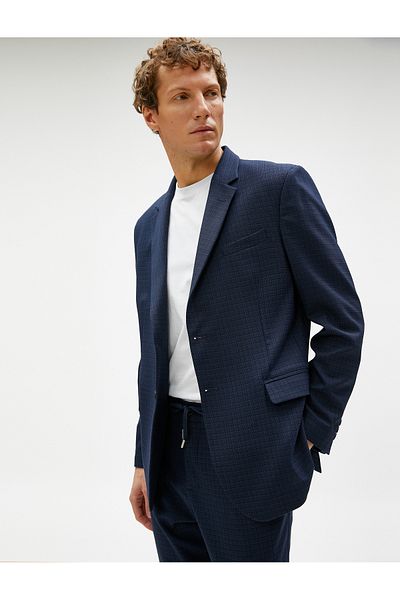 Koton Sommerjacke, Blazer, karierte Nähte, geknöpfte Tasche