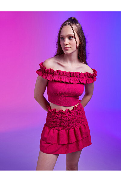 Koton Madonna Neck Blouse Off Shoulder Crop Gathered