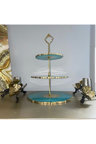 Sultan Tasarım Epoxy Beauty Dowry Set Coasters Presentation Three Tier Cookie Holder Set
