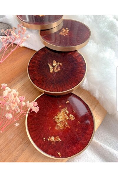 Sultan Tasarım مجموعة من 4 قواعد أكواب إيبوكسي بأوراق ذهبية