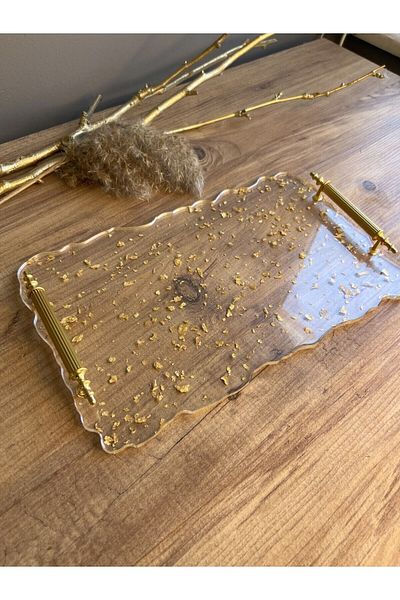 Sultan Tasarım Gold Leaf Presentation Large Size Epoxy Tray