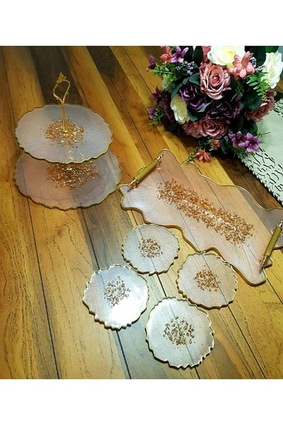 Sultan Tasarım Epoxy Beauty Dowry Set Coasters Presentation Tiered Cookie Holder Tray Set