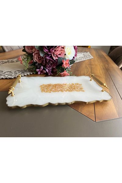 Lemur Sineklik Large Size Gold Leaf Rectangular Wavy Patterned Promise Engagement Groom Epoxy Tray