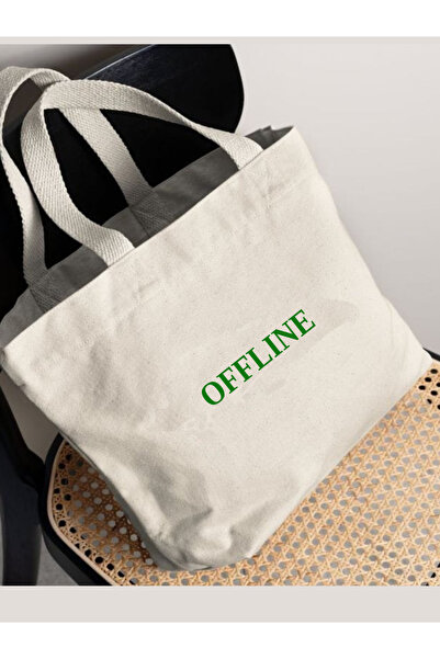 Cemira Offline Temalı Kalın Kanvas Büyük Tote Bag, Omuz Çantası
