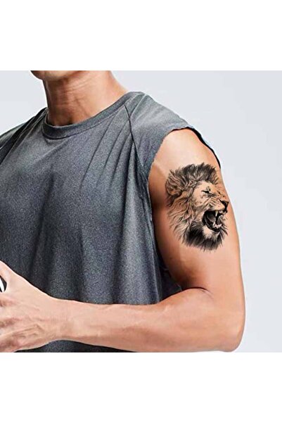 Tattoo Gerçekci Geçici Dövme Yırtıcı Aslan Etiket Kadın Erkek Kol Bacak