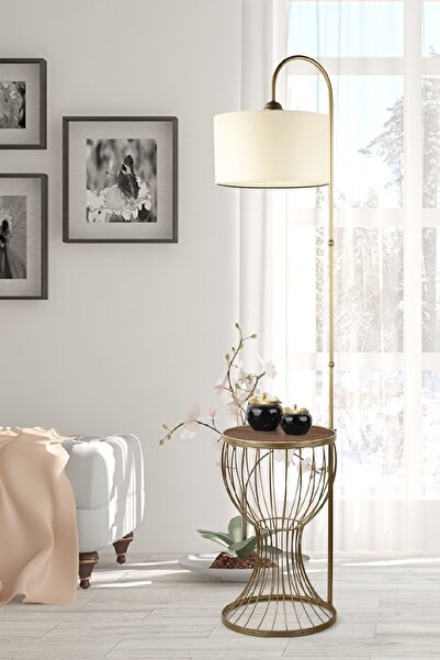 Begüsa Aldora Sehpa Lambader Eskitme Ceviz Ahşap Krem Şapka