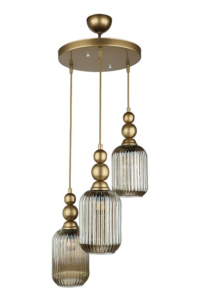 Begüsa Vamos 3.lü Avize Eskitme Füme Cam