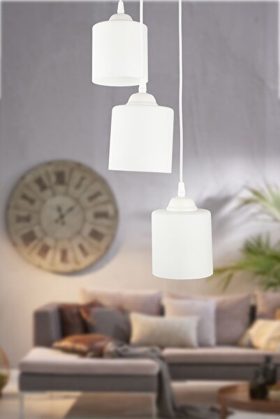 Begüsa 3.Lü Camlı Avize Beyaz