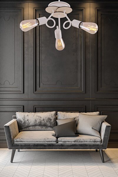 Begüsa Aydinç 3'lü Beyaz Akça Ahşaplı Avize