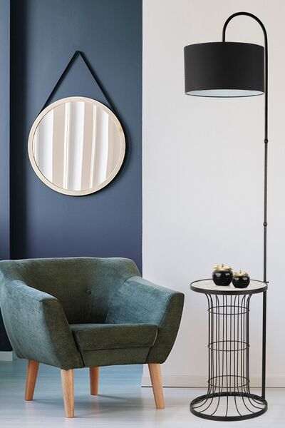 Begüsa Cemre Sehpa Lambader Siyah Mermer Ahşap Siyah Şapka