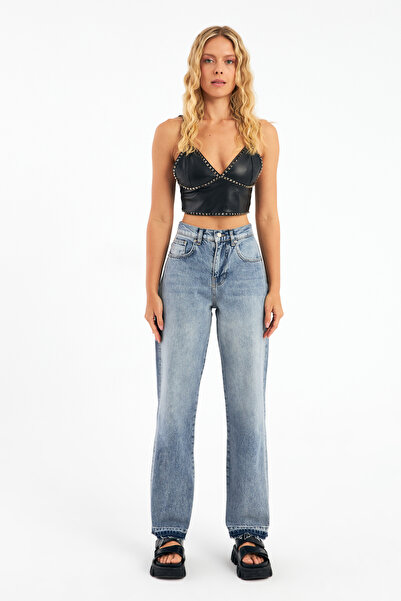 cracpot Kadın Yüksek Bel Paça Detaylı Cotton Girlfriend Jeans