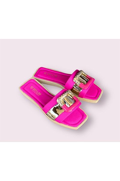 MODA γυναικείες casual παντόφλες με πολύχρωμη αγκράφα και ελαφριά σόλα
