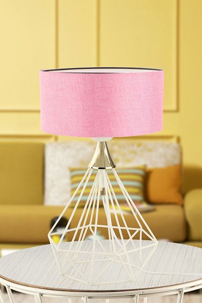 Begüsa White Pink Sude Table Lamp Hat