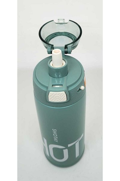 Shotay ST-8137 قارورة ترمس خضراء باستيل 530 مل - غطاء شفاف