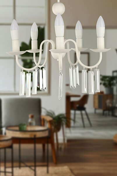 Begüsa Varan 5.Li Taşlı Avize Beyaz