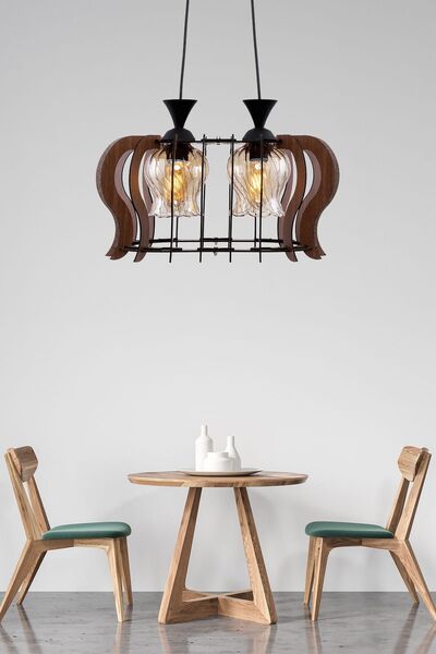 Begüsa Helin 2'li Ceviz Ahşap Camlı Avize 200 004 0508 02