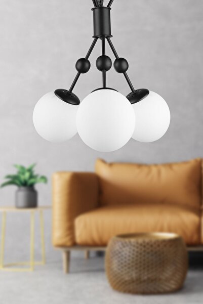 Begüsa Delf 3.lü Avize Siyah Beyaz Cam