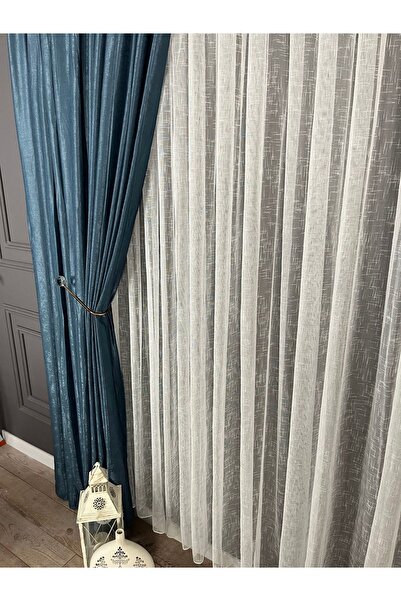 Evdepo Home Indigo Solid Color Soft Background Curtain, Pleatless Flat Planting, Extrafor Drawstring, Single Wing