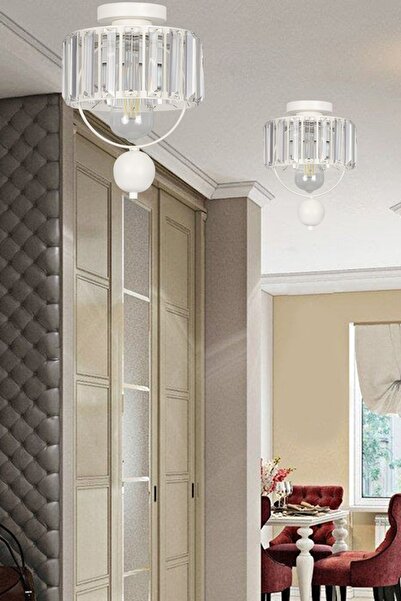Begüsa Galon Tekli Lux Kristal Beyaz Tavan Montaj Avize