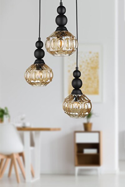 Begüsa Katana 3.lü Avize Siyah Bal Cam