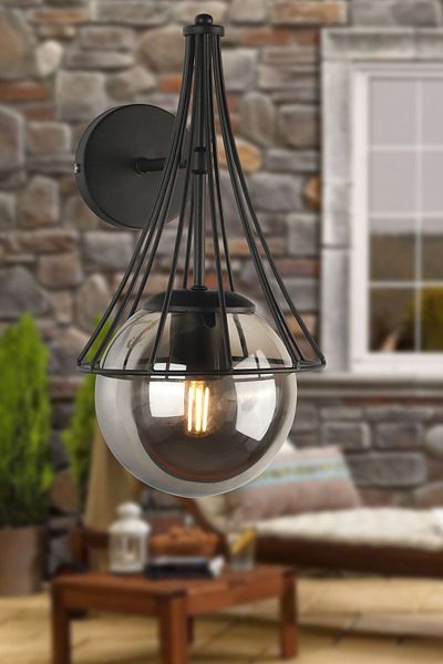 Begüsa Lapis Sconce Black Smoked Glop Glass