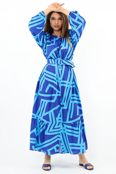 Ritnice Prive Women's - 100% Viscose Summer Dress with Turquoise Belt